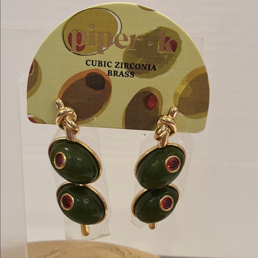 Piper K Olive 🫒 Earrings with Red Jewels ♦️ *New Style for Piper K*